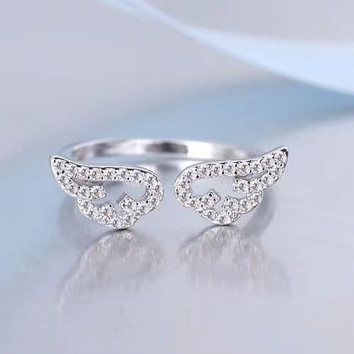 Korean new angel wings wing ring women's fashionable micro-diamond open index finger ring adjustable hand jewelry 2
