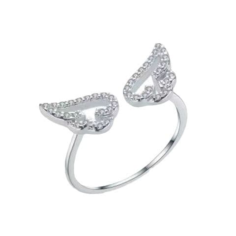 Korean new angel wings wing ring women's fashionable micro-diamond open index finger ring adjustable hand jewelry 6