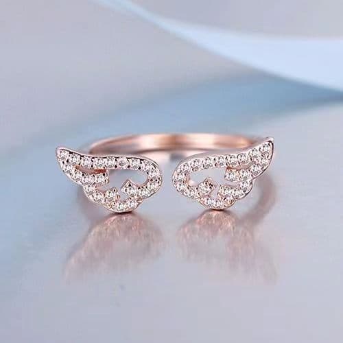 Korean new angel wings wing ring women's fashionable micro-diamond open index finger ring adjustable hand jewelry 7