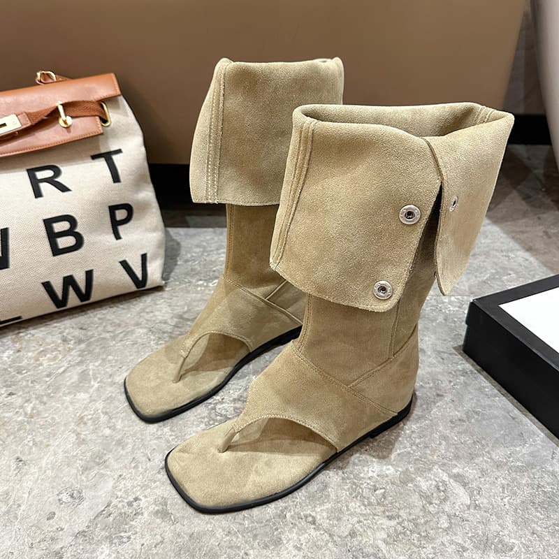 Flip-toe sandals for women summer 2025 new style lazy style Roman sandals increased retro western cowboy pile sandals 7