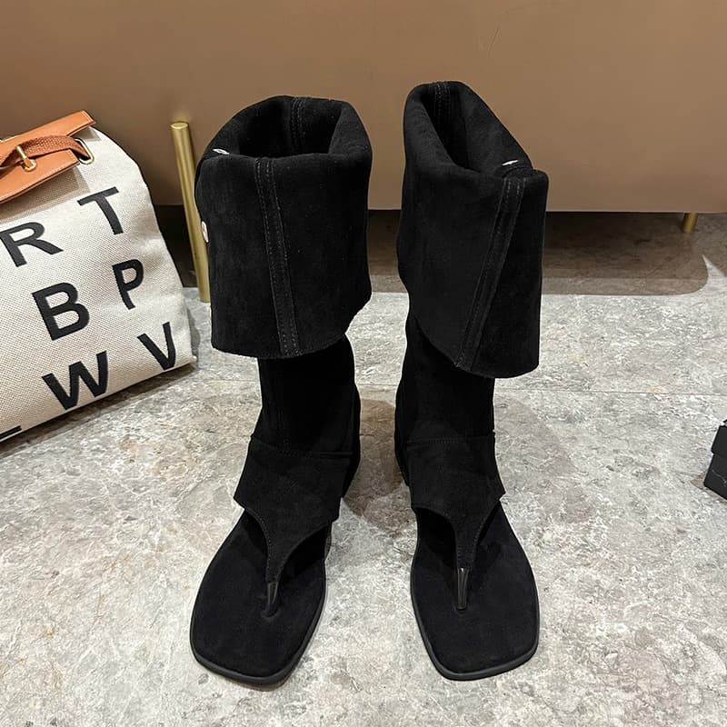 Flip-toe sandals for women summer 2025 new style lazy style Roman sandals increased retro western cowboy pile sandals 8