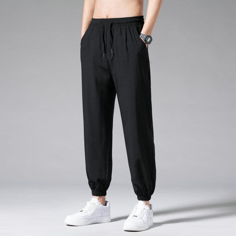 Summer thin ice silk casual pants men's loose large size straight wide leg drape quick-drying breathable sports long pants 7