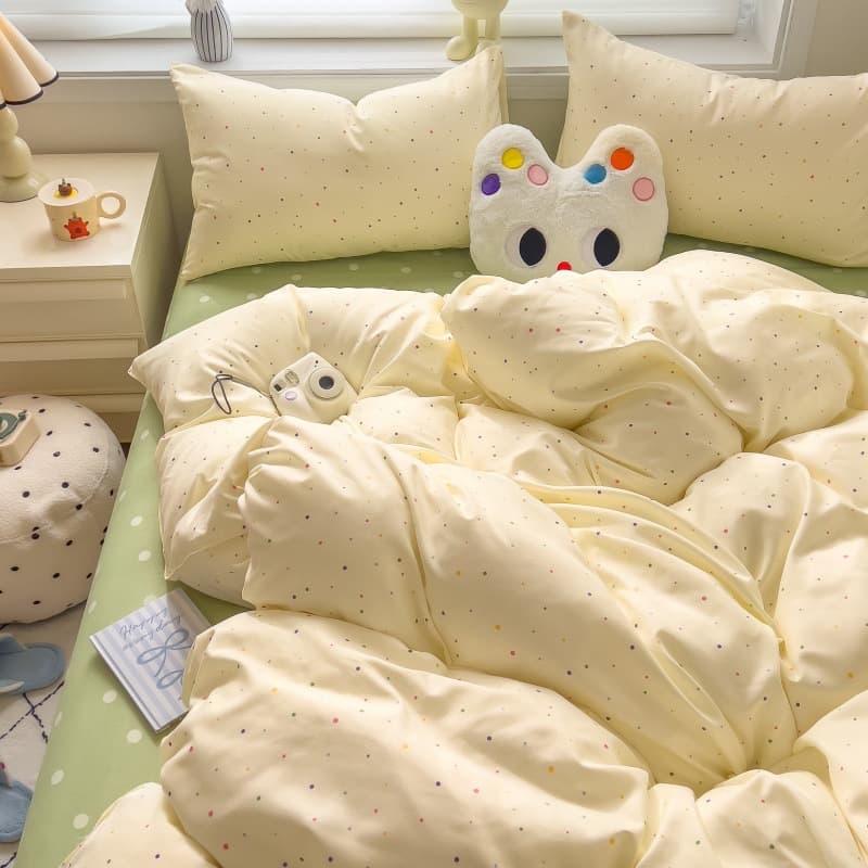 Category A maternal and infant grade ins small fresh pure cotton brushed four-piece set skin-friendly bed sheets washed cotton quilt cover dormitory three-piece set 1