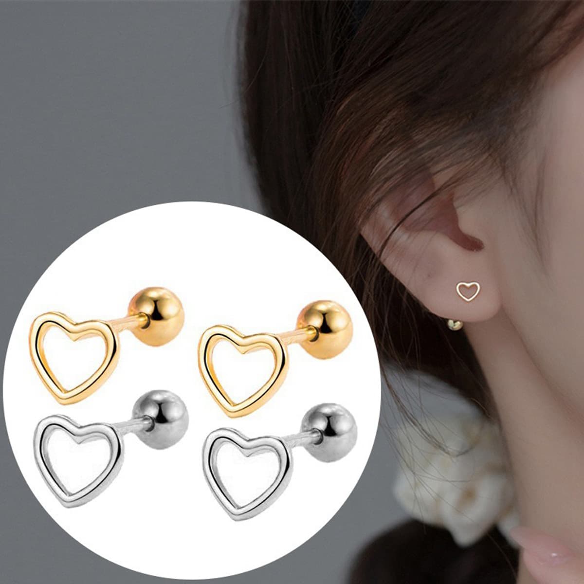European and American hot-selling hollow love earrings, heart-shaped screws, ear bone nails, Hot Girls Hot Style 2024 New Earrings Wholesale 2
