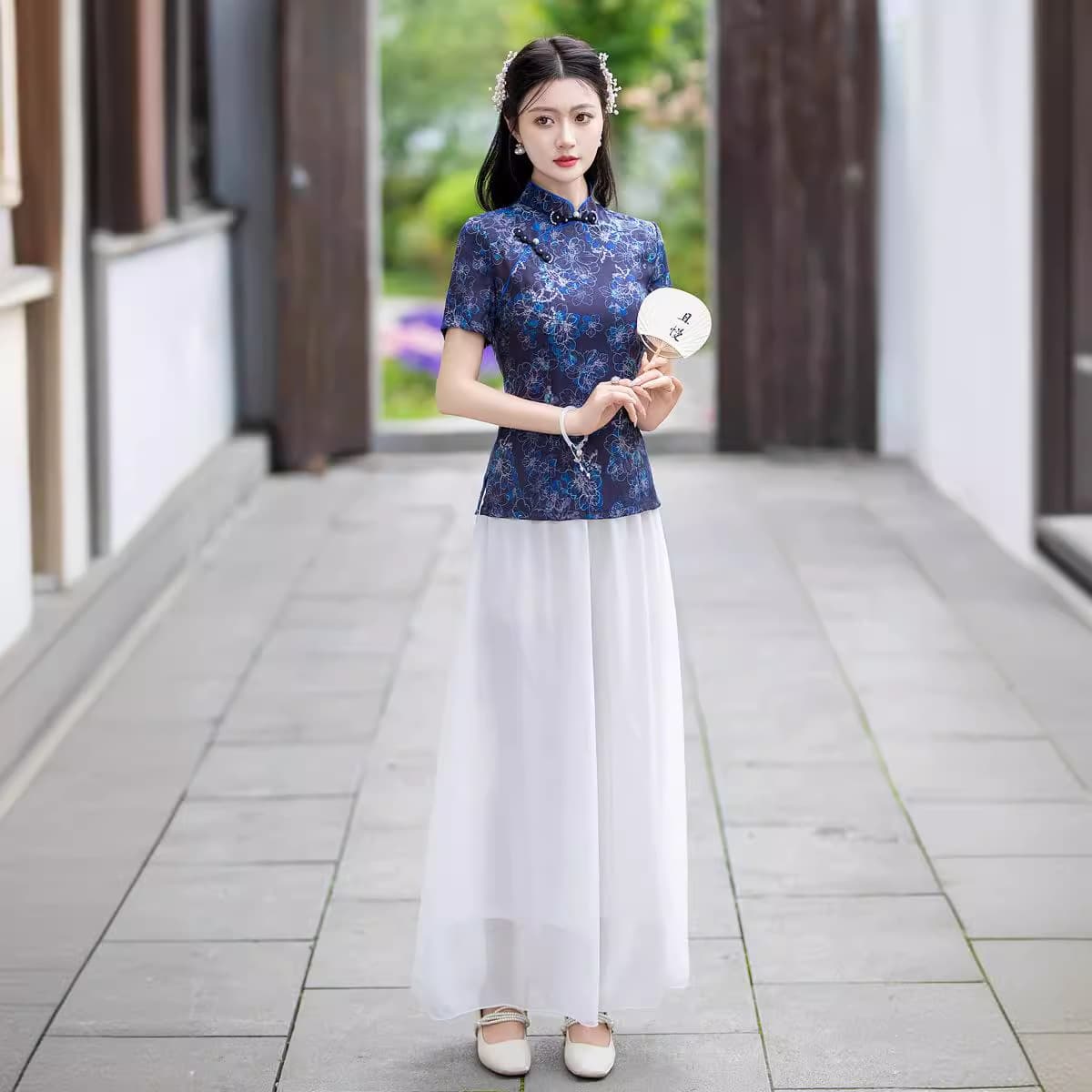 Tang suit women's Chinese style improved half-length cheongsam top short-sleeved retro slim cotton and linen traditional ethnic style women's clothing 2