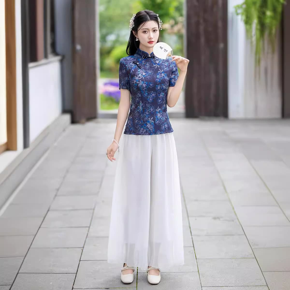 Tang suit women's Chinese style improved half-length cheongsam top short-sleeved retro slim cotton and linen traditional ethnic style women's clothing 3