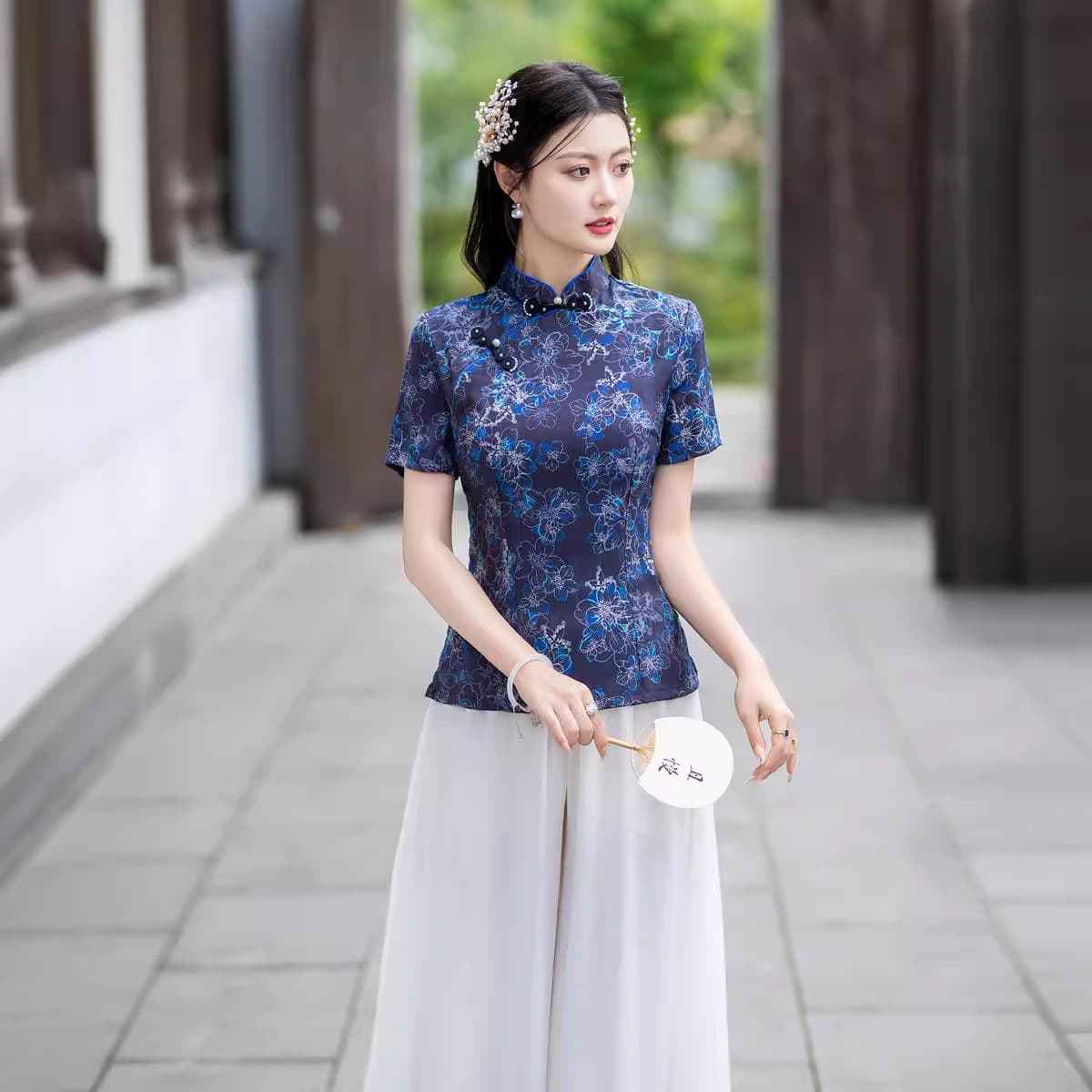 Tang suit women's Chinese style improved half-length cheongsam top short-sleeved retro slim cotton and linen traditional ethnic style women's clothing 5