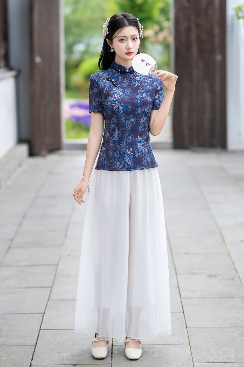 Tang suit women's Chinese style improved half-length cheongsam top short-sleeved retro slim cotton and linen traditional ethnic style women's clothing 8