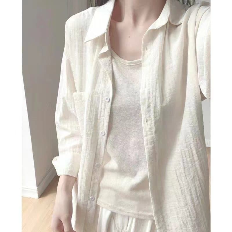 Apricot sun protection shirt top women's summer design niche versatile long-sleeved outer wear casual shirt thin jacket 8
