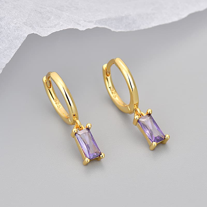 European and American foreign trade cross-border simple rectangular colored zircon earrings, feminine, fashionable, everyday, versatile and trendy earrings 8