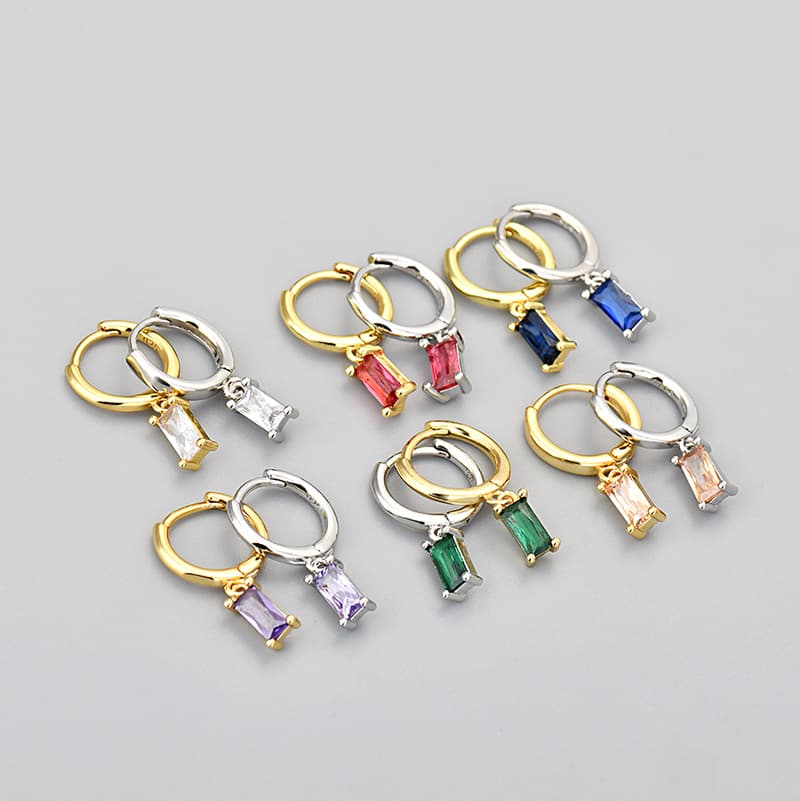 European and American foreign trade cross-border simple rectangular colored zircon earrings, feminine, fashionable, everyday, versatile and trendy earrings 1