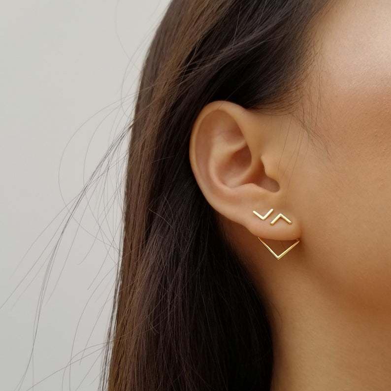 2026 European and American new fashion earrings, simple temperament, geometric square two-piece set, multi-wear earrings for women, cross-border 3