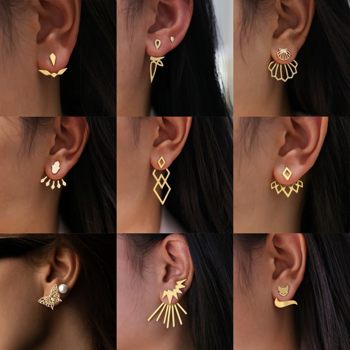 2026 European and American new fashion earrings, simple temperament, geometric square two-piece set, multi-wear earrings for women, cross-border 4