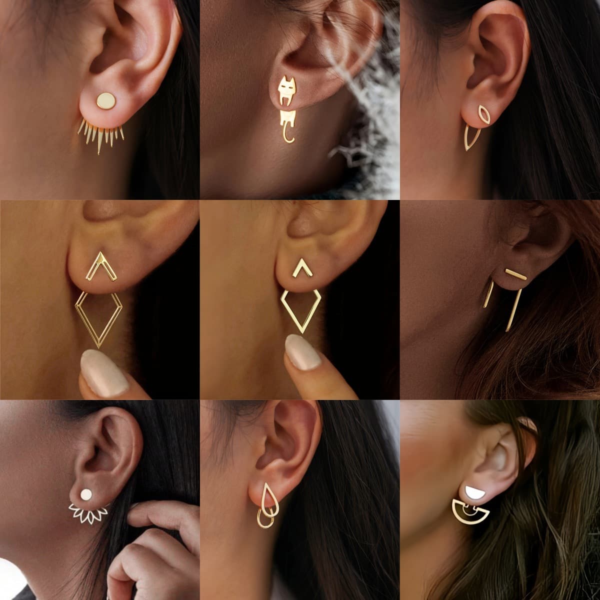 2026 European and American new fashion earrings, simple temperament, geometric square two-piece set, multi-wear earrings for women, cross-border 6