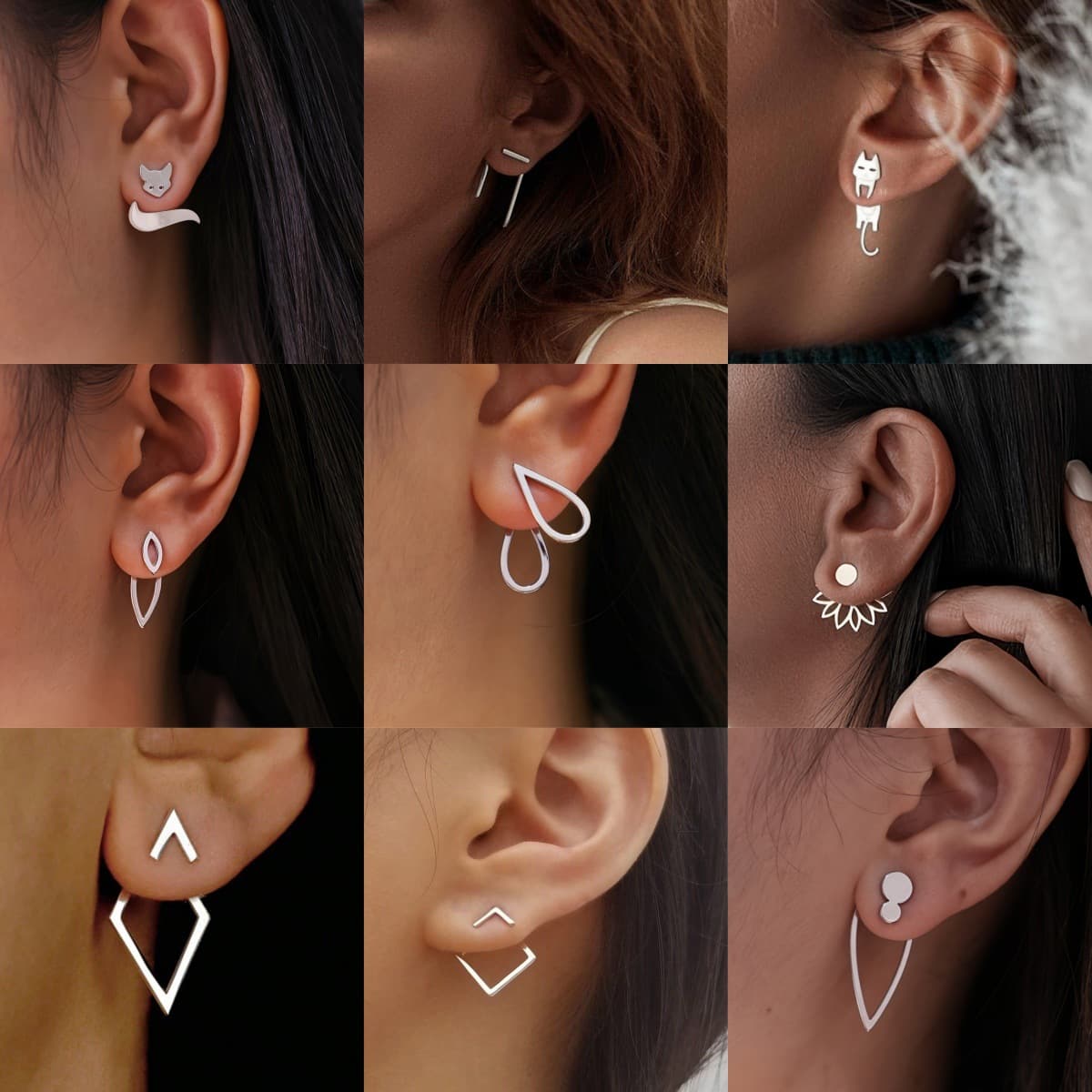 2026 European and American new fashion earrings, simple temperament, geometric square two-piece set, multi-wear earrings for women, cross-border
