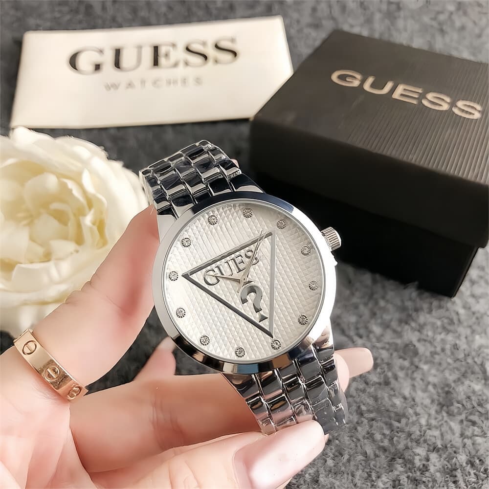 New model of personalized question mark pattern, exquisite and fashionable quartz watch, versatile rhinestone small disc women's steel band watch 8