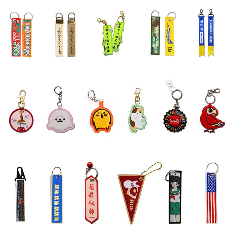 Customized fabric embroidered webbing tag key chain double-sided embroidery trendy pendant PU leather towel embroidered key chain 1
