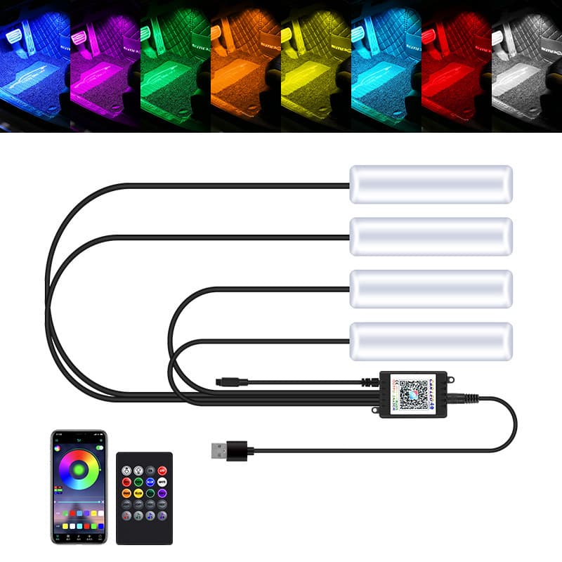 Car atmosphere light interior modification-free LED eight-color atmosphere light car USB foot light interior music rhythm light 4