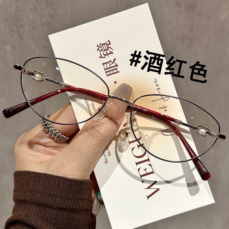 Ultra-light metal thin-rim myopia glasses frame for women, Chinese style cat-eye retro flat glasses with prescription wholesale 58166 2