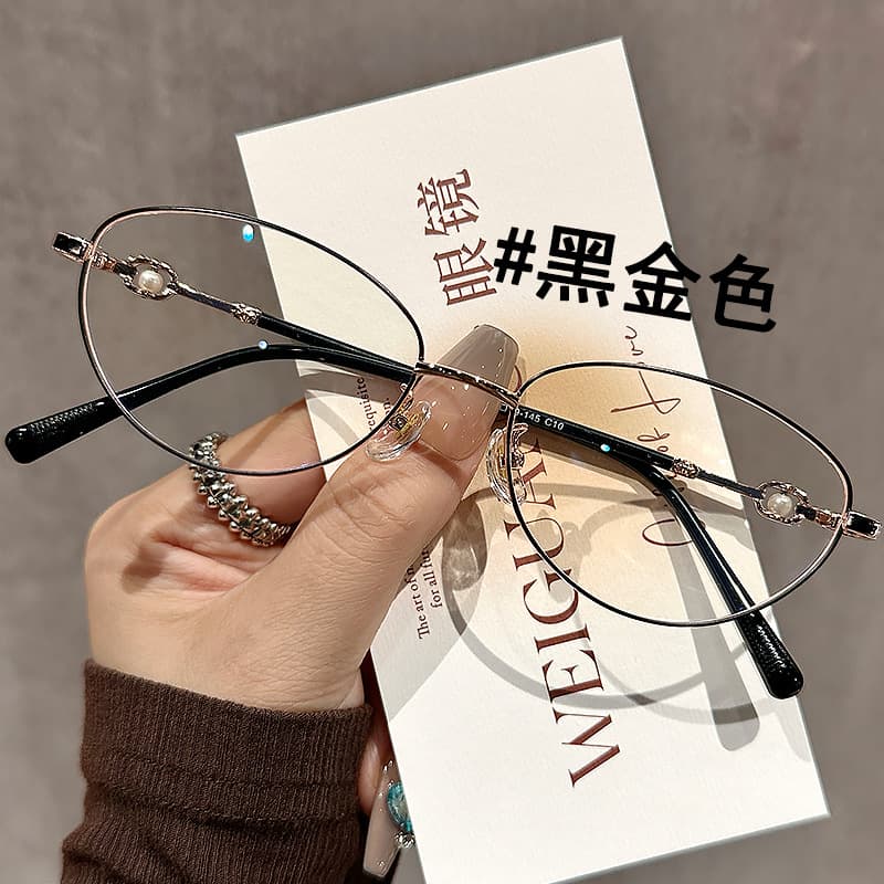 Ultra-light metal thin-rim myopia glasses frame for women, Chinese style cat-eye retro flat glasses with prescription wholesale 58166 3