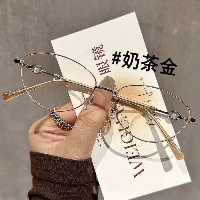 Ultra-light metal thin-rim myopia glasses frame for women, Chinese style cat-eye retro flat glasses with prescription wholesale 58166 5