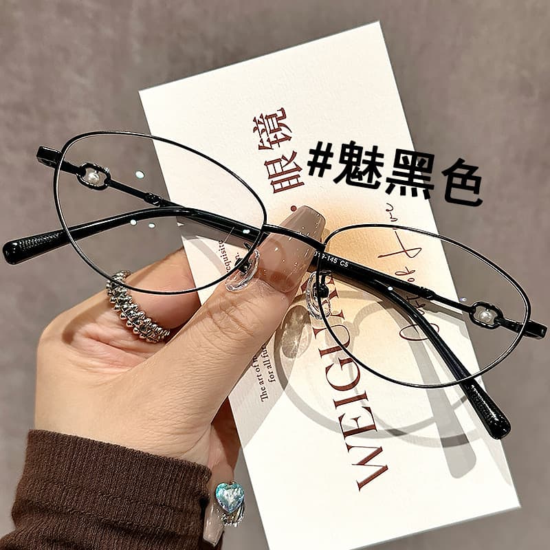 Ultra-light metal thin-rim myopia glasses frame for women, Chinese style cat-eye retro flat glasses with prescription wholesale 58166 8