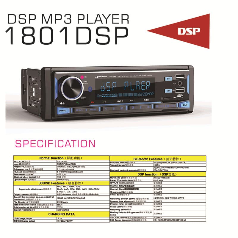 1801DSP car Bluetooth MP3 car MP3 card player with player U disk audio head car card card machine 3
