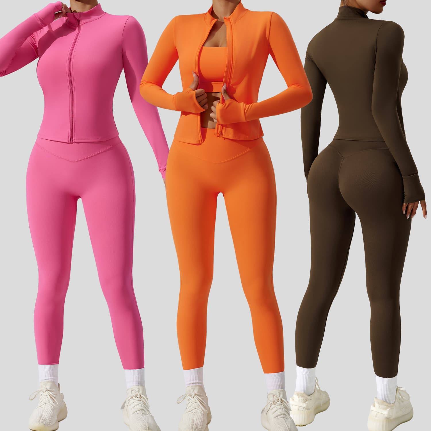 Amazon's new tight-fitting sportswear suit for women, quick-drying breathable fitness suit, three-piece cardigan yoga suit 2