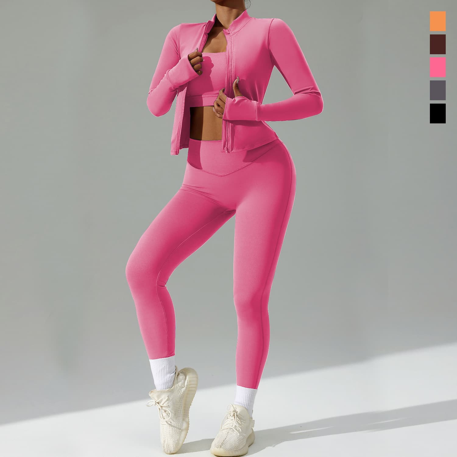 Amazon's new tight-fitting sportswear suit for women, quick-drying breathable fitness suit, three-piece cardigan yoga suit 4