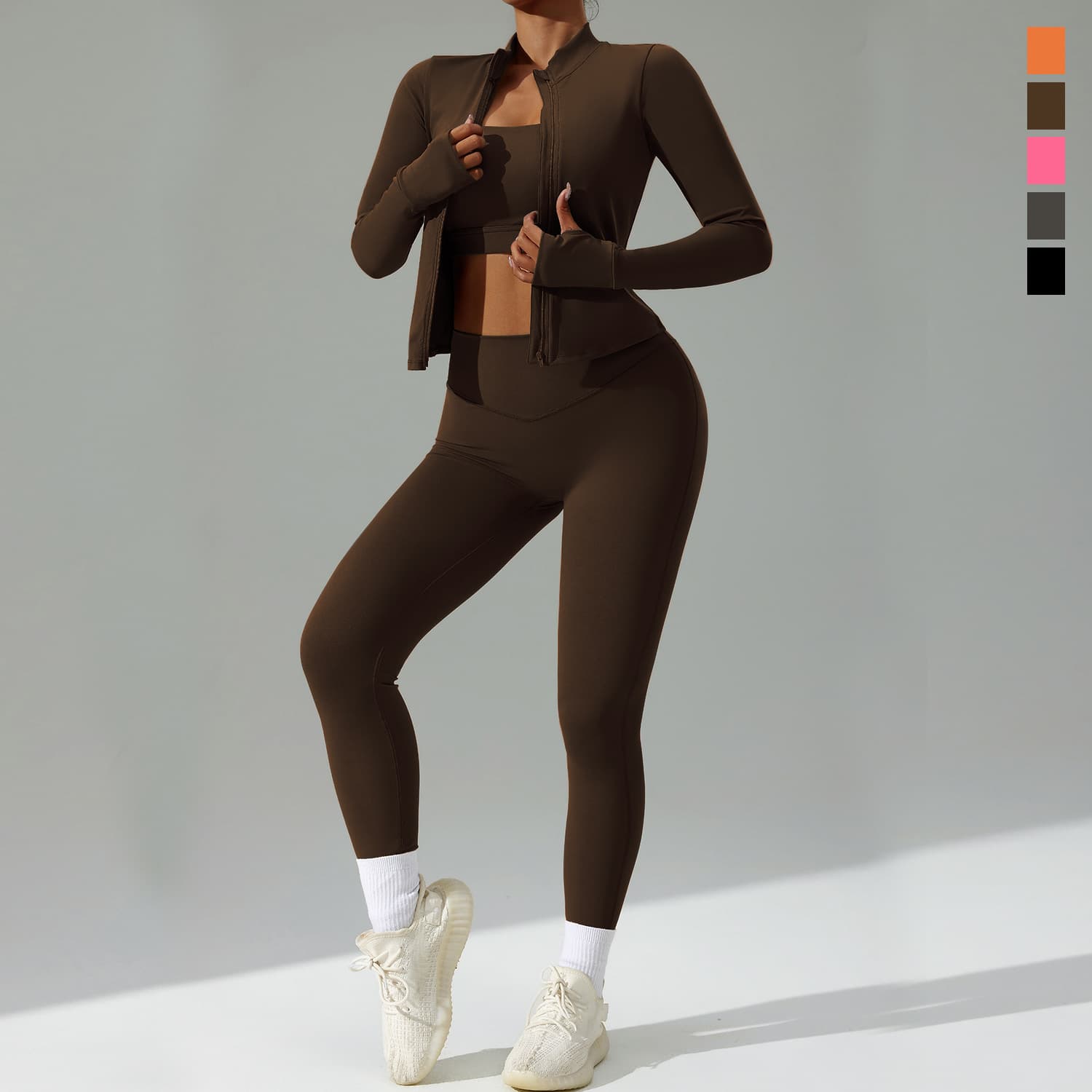 Amazon's new tight-fitting sportswear suit for women, quick-drying breathable fitness suit, three-piece cardigan yoga suit 5