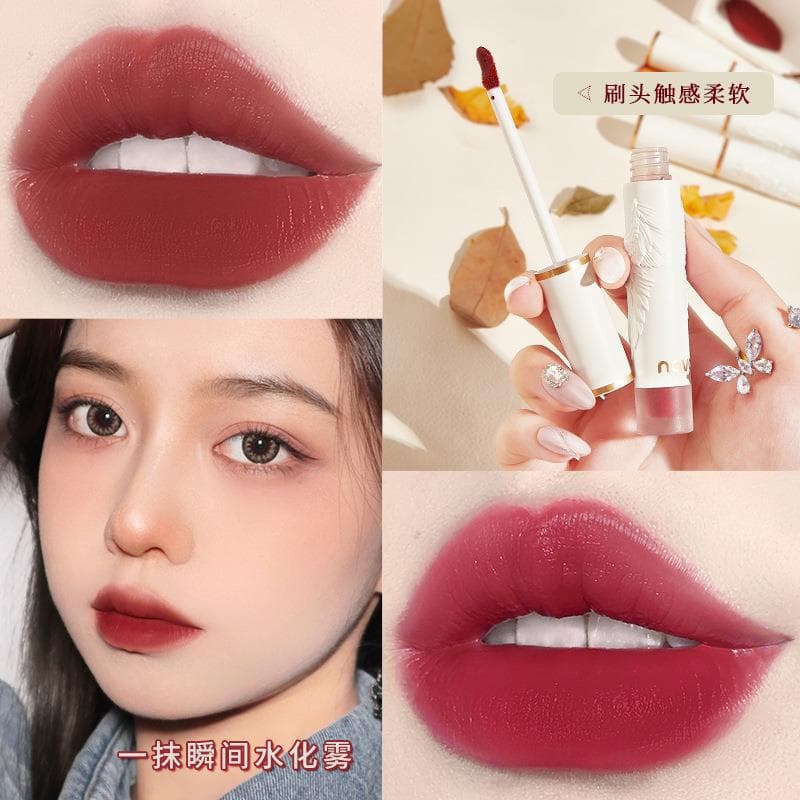 NOVO light feather soft mist lip glaze lipstick water gloss velvet matte matte long-lasting color student party daily whitening 3