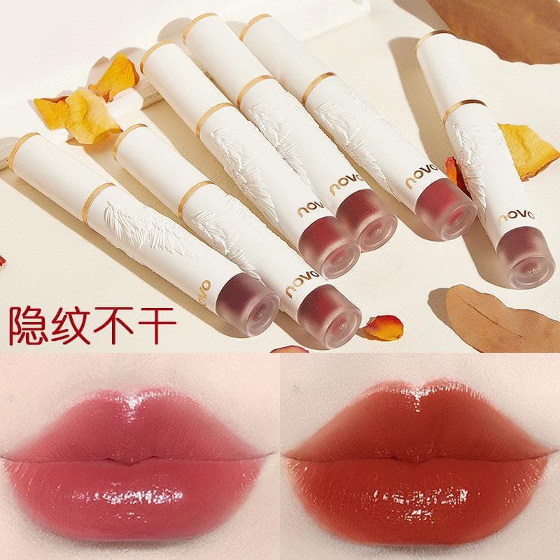 NOVO light feather soft mist lip glaze lipstick water gloss velvet matte matte long-lasting color student party daily whitening 1