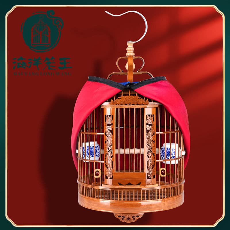 Ocean Cage King New Thrush Bird Cage Bamboo Full Set Accessories Round Cage Wholesale Wren Bird Cage Bamboo Large Size 8