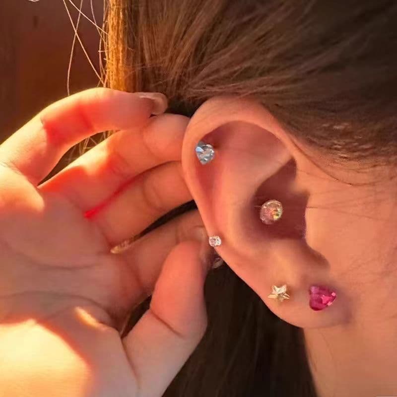 "Little Candy" Colored Diamond Zircon Earrings, 925 Silver Needle Mini Flashing Diamonds, Five Color Exploding Ear Bones, Cochlear Stud Earrings 4