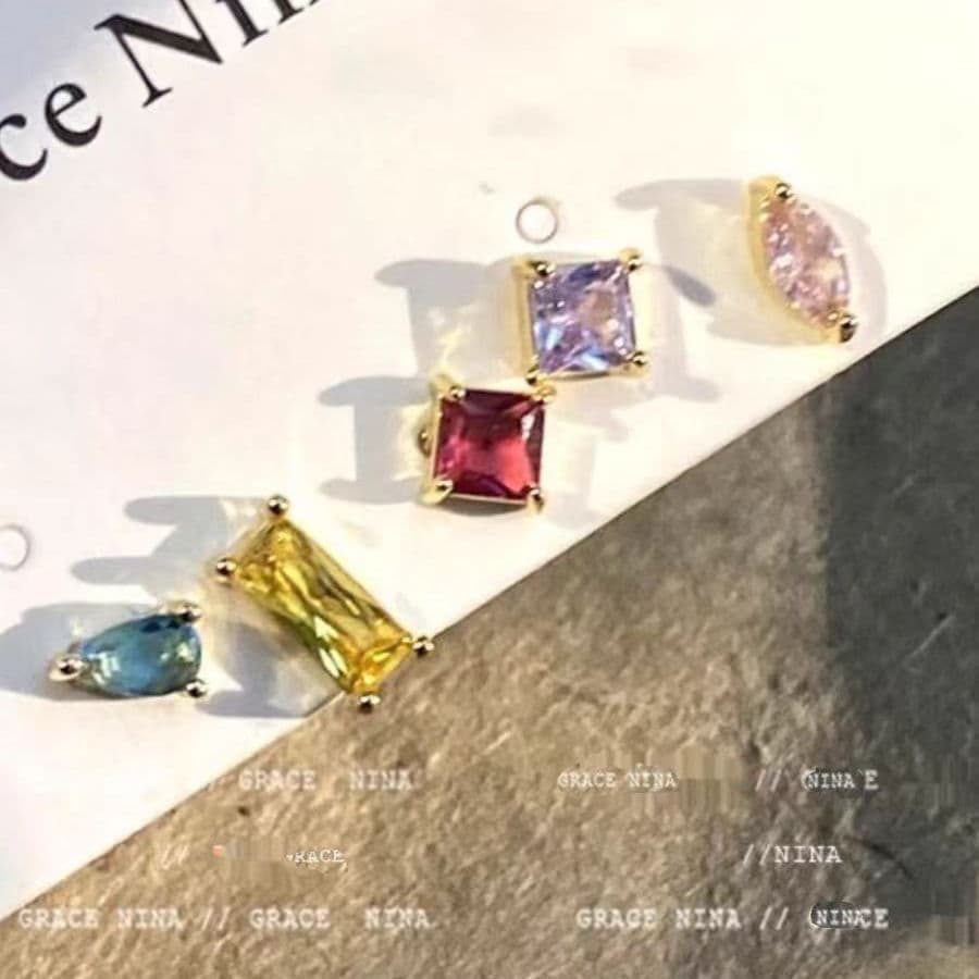 "Little Candy" Colored Diamond Zircon Earrings, 925 Silver Needle Mini Flashing Diamonds, Five Color Exploding Ear Bones, Cochlear Stud Earrings 6