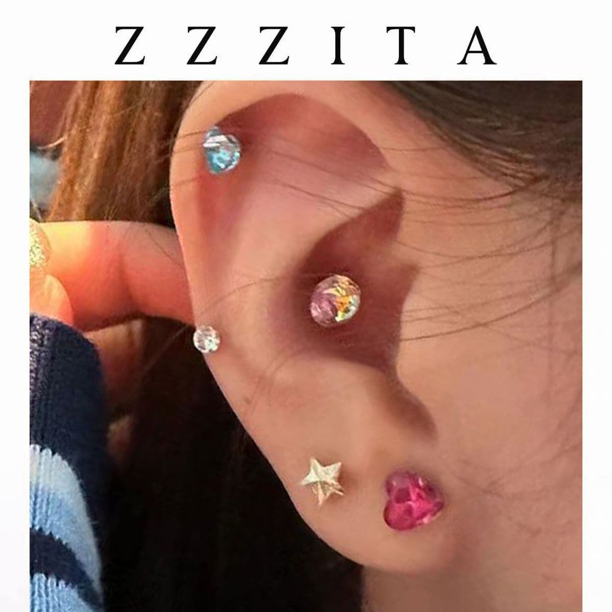 "Little Candy" Colored Diamond Zircon Earrings, 925 Silver Needle Mini Flashing Diamonds, Five Color Exploding Ear Bones, Cochlear Stud Earrings 7