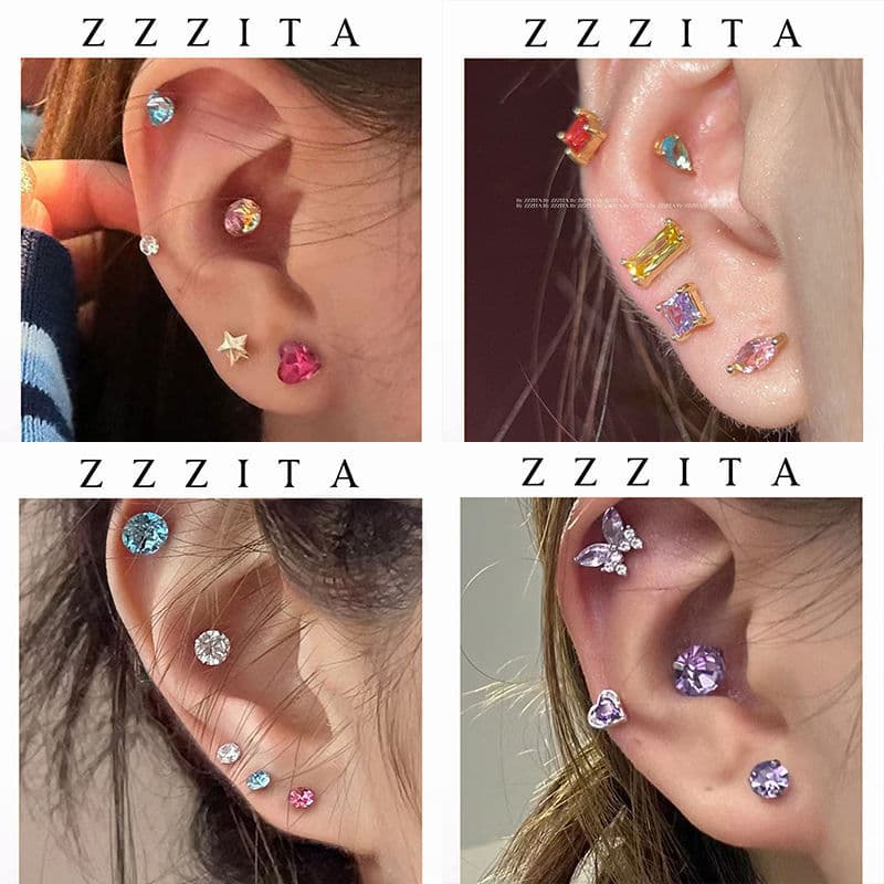 "Little Candy" Colored Diamond Zircon Earrings, 925 Silver Needle Mini Flashing Diamonds, Five Color Exploding Ear Bones, Cochlear Stud Earrings 8