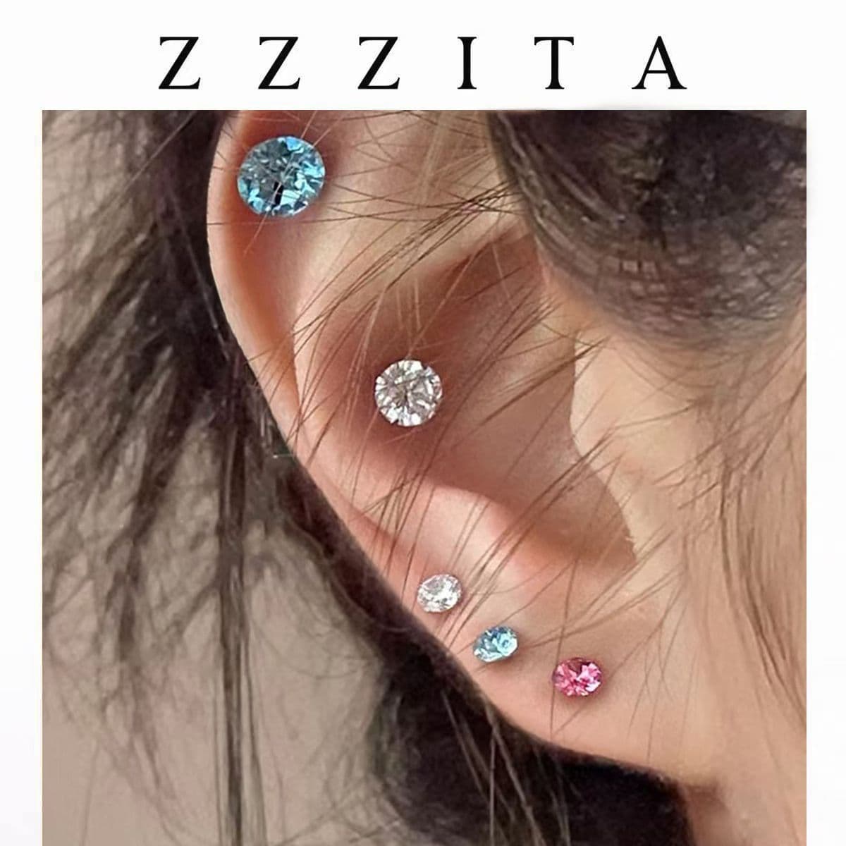 "Little Candy" Colored Diamond Zircon Earrings, 925 Silver Needle Mini Flashing Diamonds, Five Color Exploding Ear Bones, Cochlear Stud Earrings 9