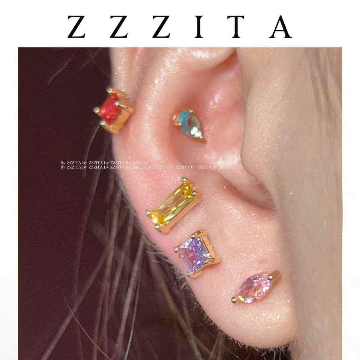 "Little Candy" Colored Diamond Zircon Earrings, 925 Silver Needle Mini Flashing Diamonds, Five Color Exploding Ear Bones, Cochlear Stud Earrings 10