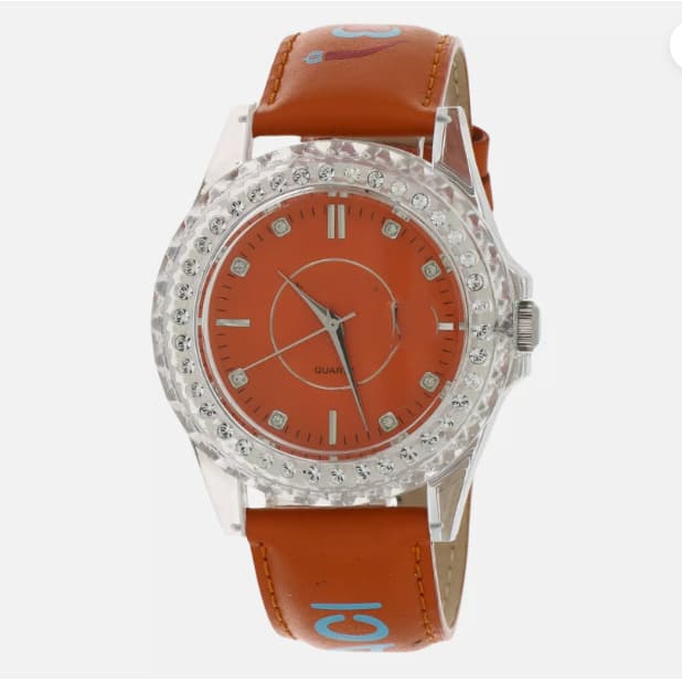 Customized ladies watch plastic case diamond bezel simulated quartz leather waterproof quicksand big face watch 2