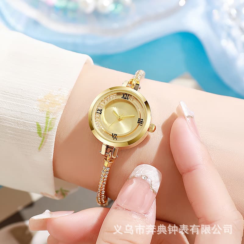 Niche high-end rolled diamond literal bracelet watch thin strap small new style internet celebrity quicksand quartz women's watch wholesale 3
