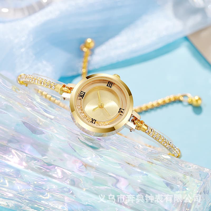 Niche high-end rolled diamond literal bracelet watch thin strap small new style internet celebrity quicksand quartz women's watch wholesale 1