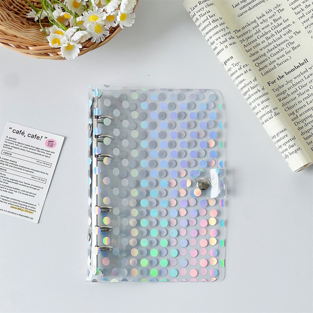 Six-hole Korean colorful dot butterfly binder PVC folder information file folder transparent insert binder 7