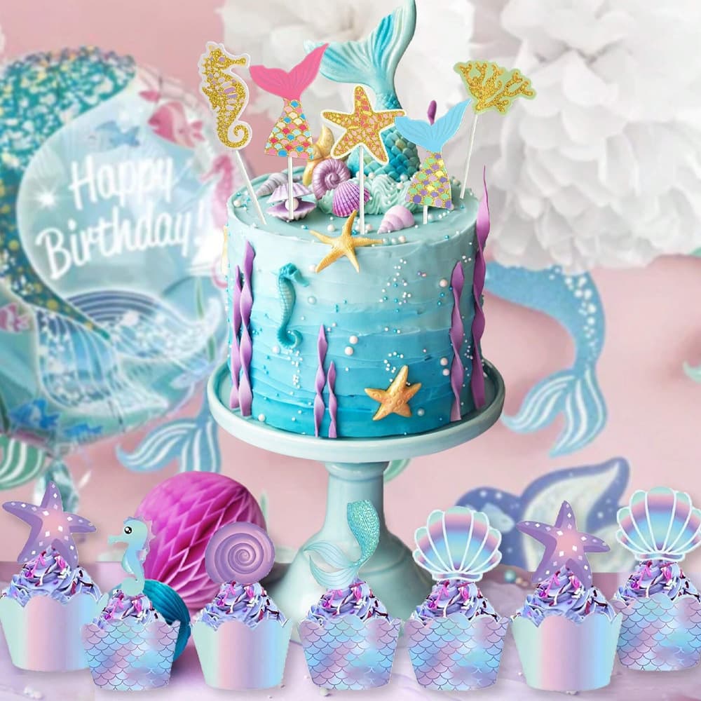 Cartoon Mermaid Undersea Animal Theme Cake Small Inserts and Borders Holiday Party Cake Decoration Supplies 2