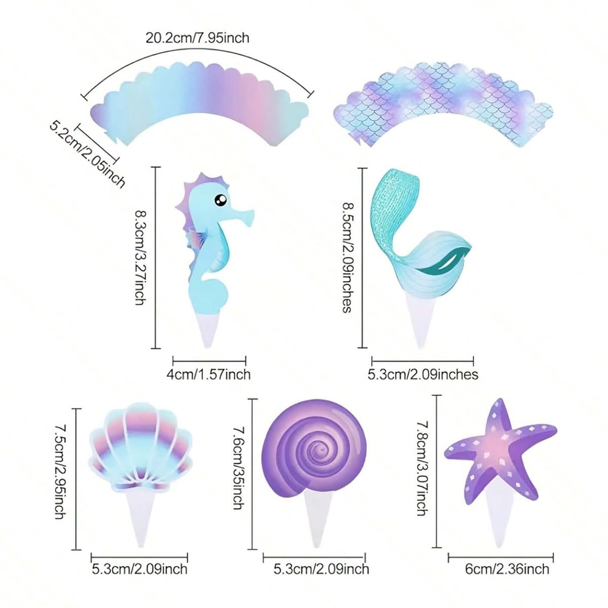 Cartoon Mermaid Undersea Animal Theme Cake Small Inserts and Borders Holiday Party Cake Decoration Supplies 3