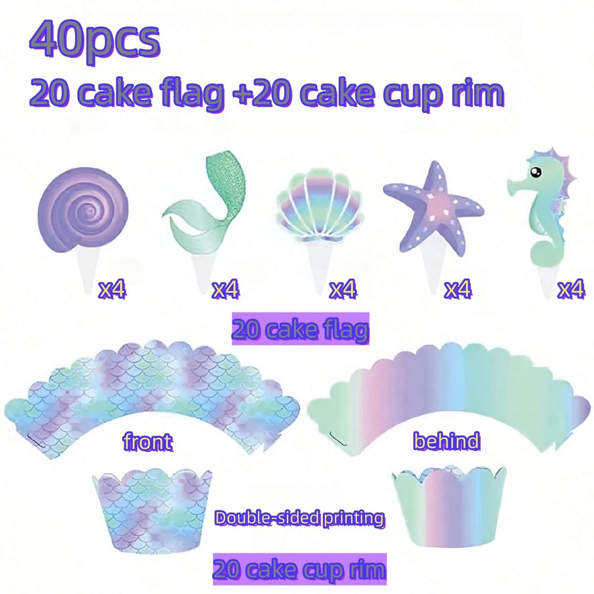 Cartoon Mermaid Undersea Animal Theme Cake Small Inserts and Borders Holiday Party Cake Decoration Supplies 4