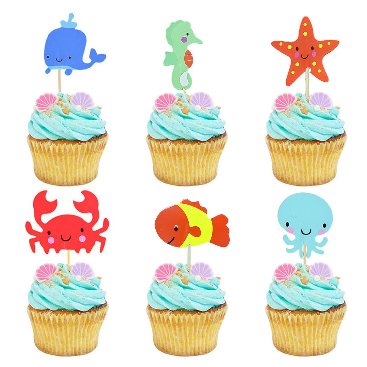 Cartoon Mermaid Undersea Animal Theme Cake Small Inserts and Borders Holiday Party Cake Decoration Supplies 5