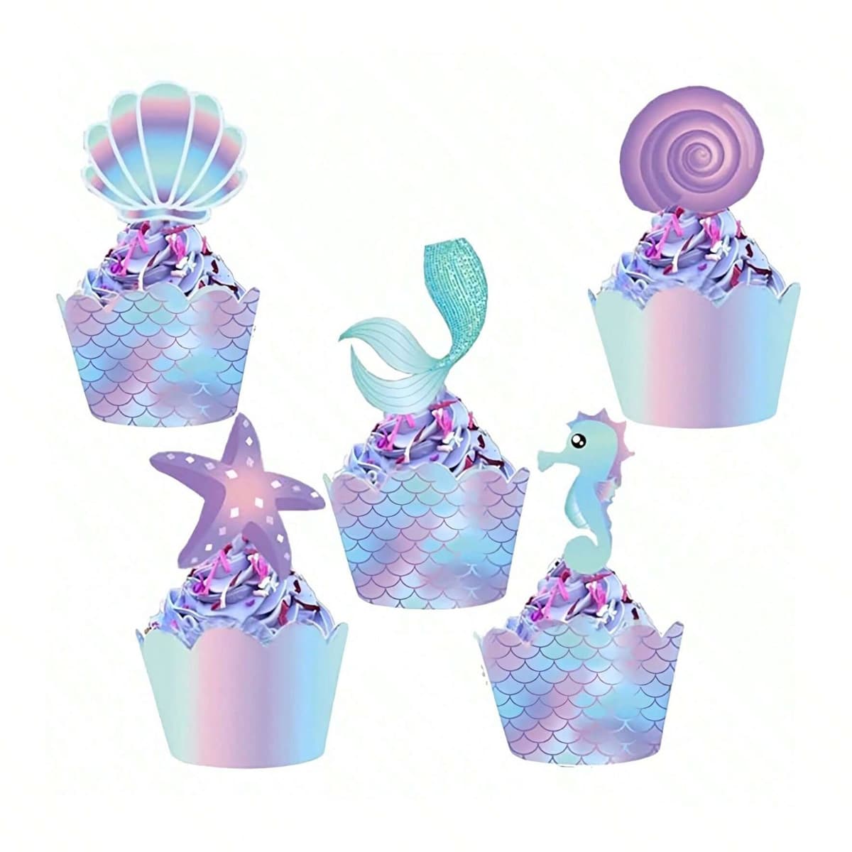Cartoon Mermaid Undersea Animal Theme Cake Small Inserts and Borders Holiday Party Cake Decoration Supplies 6