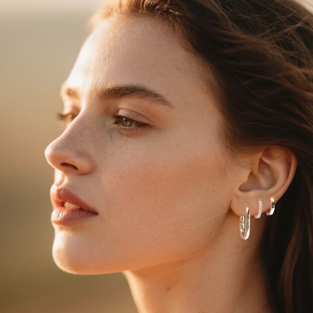 Brass with real gold plating, European and American cross-border best-selling retro glossy hoop-shaped cold style versatile earrings and earrings set 3