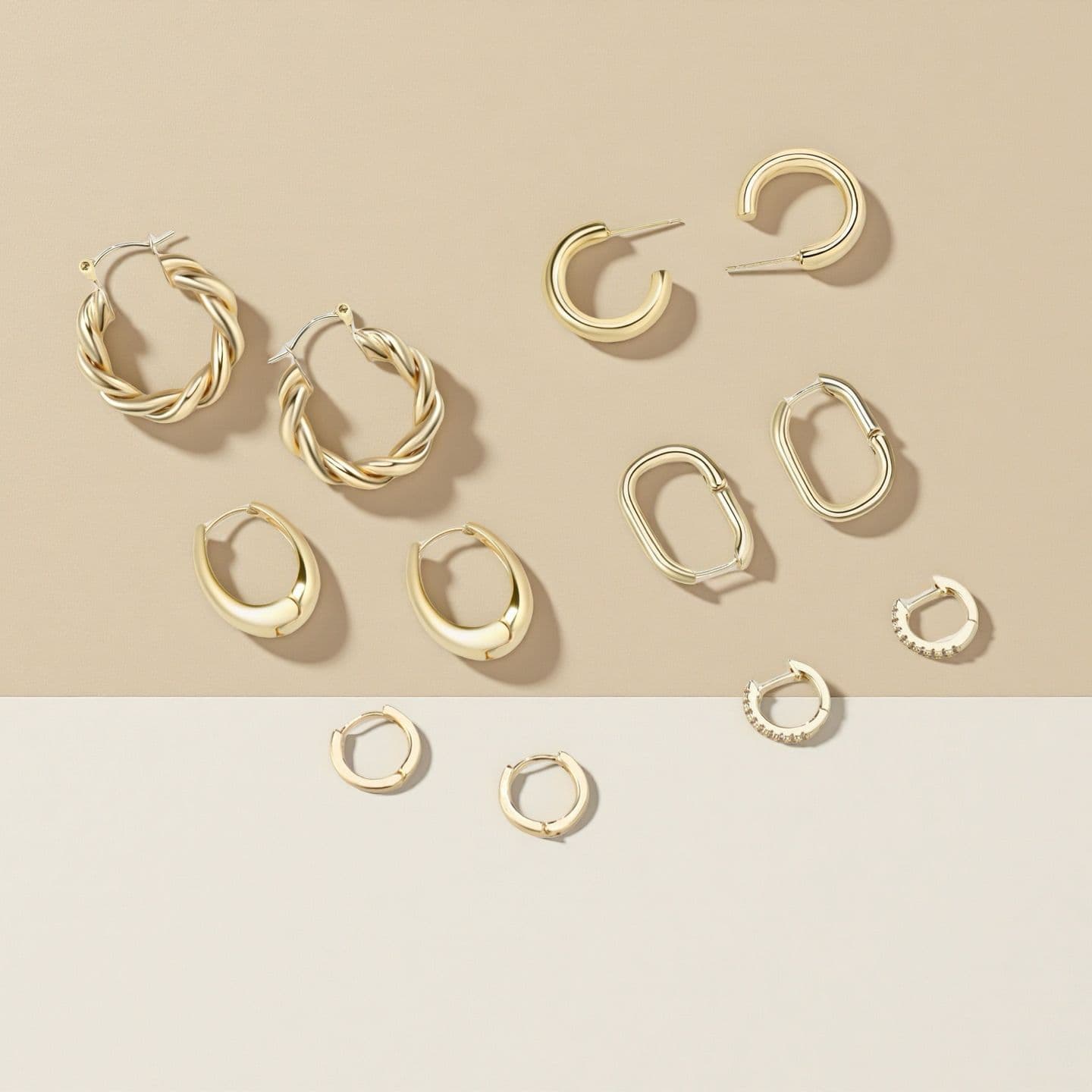 Brass with real gold plating, European and American cross-border best-selling retro glossy hoop-shaped cold style versatile earrings and earrings set 5